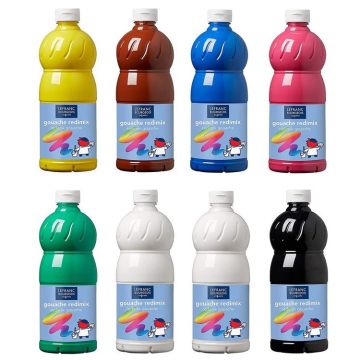 Lot de 8 gouaches liquides 1000 ml - Assortiment de couleurs LEFRANC