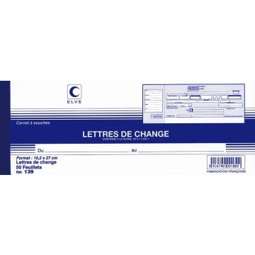 Carnet à souche Traites normalisées LCR - Lettre de change 139 Elve