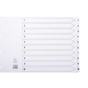 Jeu de 10 Intercalaires numériques en carte blanche - 1 à 10 - 430 x 297 mm A3 : EXACOMPTA