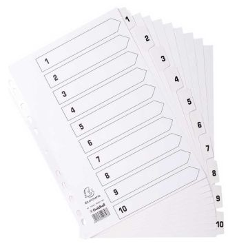 Jeu de 10 Intercalaires numériques en carte blanche - 1 à 10 - 223 x 297 mm : EXACOMPTA