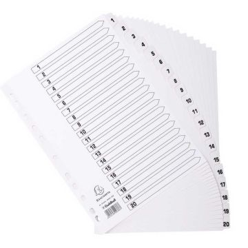 Jeu de 20 Intercalaires numériques en carte blanche - 1 à 20 - 223 x 297 mm : EXACOMPTA