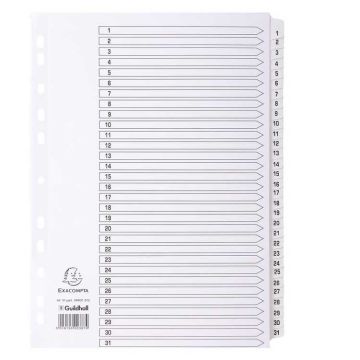 Jeu de 31 Intercalaires numériques en carte blanche - 1 à 31 - 223 x 297 mm : EXACOMPTA