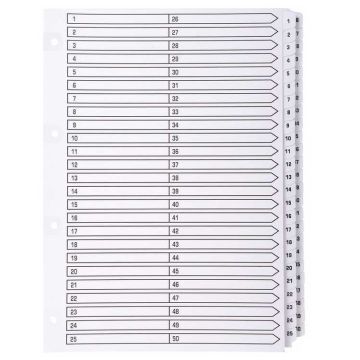 Jeu de 50 Intercalaires numériques en carte - 1 à 50 - 223 x 297 mm : EXACOMPTA