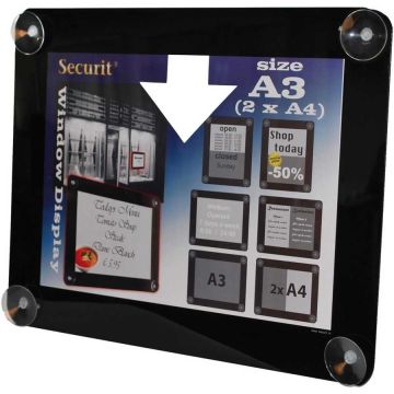 Porte Affiches à ventouses A3 - 297 x 420 mm - Noir : SECURIT Visuel