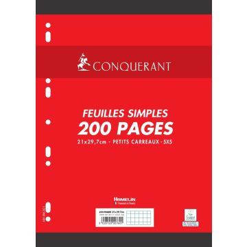Photo CONQUERANT SEPT Lot de 200 pages - Feuillets mobiles quadrillés - Blanc - 210 x 297 mm