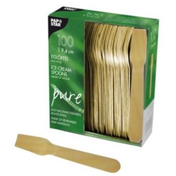 Photo Cuillères à glace jetables en bois - 94 mm PAP STAR Pure