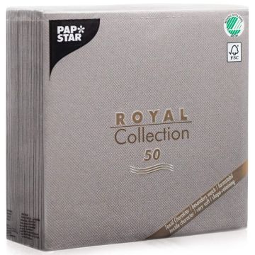 Photo PAP STAR : Lot de 50 serviettes en papier unies 400 x 400 mm - ROYAL Collection - gris 10822