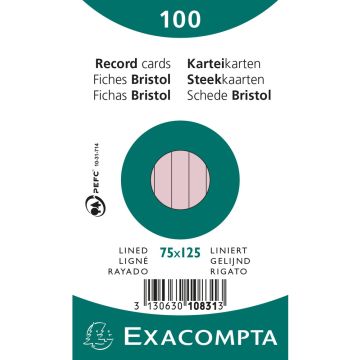 Photo Fiches Bristol lignées - 75 x 125 mm - Rose EXACOMPTA 10831X