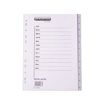 Photo Intercalaire mensuel en plastique - Jan à Déc - A4 : PRO-OFFICE