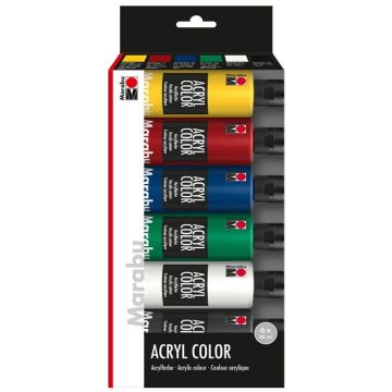 Photo Lot de 6 flacons de peinture acrylique - Assortiment MARABU BasicAcryl