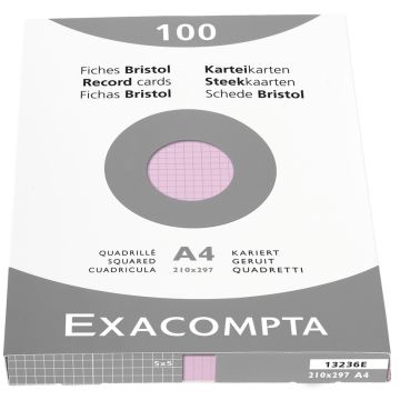 Photo Fiches Bristol quadrillées - 210 x 297 mm - Rose EXACOMPTA Image