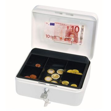 Photo Caissette à monnaie avec clip - Blanc - 200 x 160 x 90 mm : WEDO ouvert