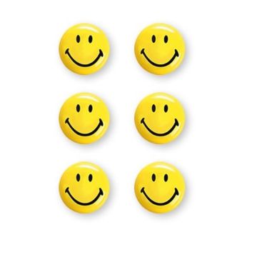 Photo Lot de 6 Aimants SMILEY 30 mm - Jaune et Noir : MAGNETOPLAN 16672