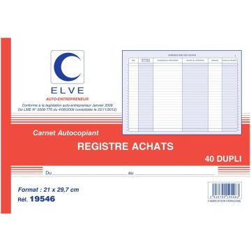Photo Registre des Achats - Auto-Entrepreneur ELVE