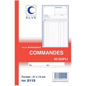 COMMANDE Carnet 210 x 140 mm - Autocopiant Dupli ELVE