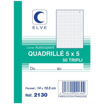 Photo Carnet quadrillé 140 x 105 mm - Autocopiant Tripli ELVE