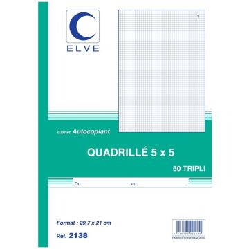 Photo Carnet quadrillé 297 x 210 mm - Manifold A4 Autocopiant Tripli ELVE