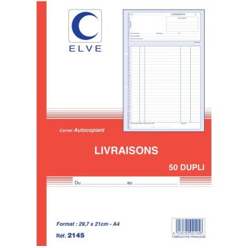 Photo Carnet bons de livraison 297 x 210 mm - A4 Autocopiant Dupli ELVE