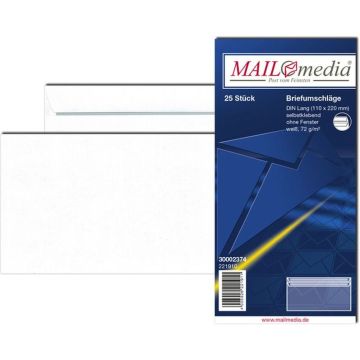 Photo Enveloppes autocollantes sans fenêtre - 110 x 220 mm - 72 g : MAIL MEDIA Paquet de 25 (22191/0)