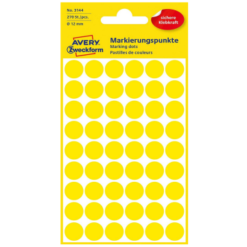 Photo Pastilles adhésives - 12 mm - Jaune AVERY Lot de 270 Étiquettes rondes
