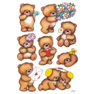 Photo HERMA : Lot de 24 stickers en papier - Ours avec fleurs - 3578
