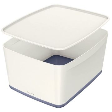 Photo Boîte de rangement WOW avec couvercle - 18 litres - Blanc / Gris LEITZ My Box