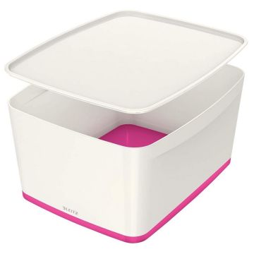Photo Boîte de rangement WOW avec couvercle - 18 litres - Blanc / Rose LEITZ My Box