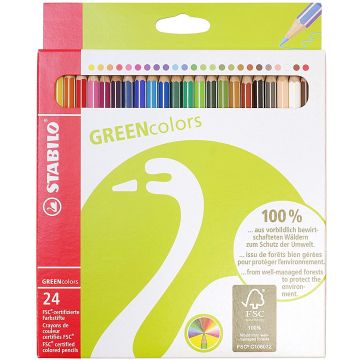Photo 6019/2-24 STABILO : Étui de 24 crayons de couleurs hexagonal GREENcolors - Assortiment