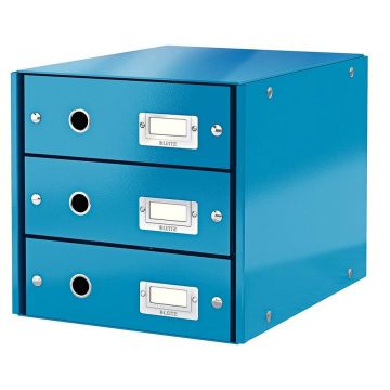 Photo Boite de classement WOW - 3 tiroirs - Bleu LEITZ Click et Store 6048-00-36