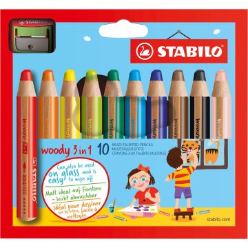 Photo 880/10-2 STABILO : Étui de 10 crayons Woody 3 en 1 - Assortiment