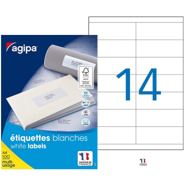 Photo Étiquettes adhésives blanches 105 x 39 mm AGIPA 119002