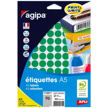 Photo Pastilles adhésives 15 mm - Vert AGIPA  Étiquettes de signalisation