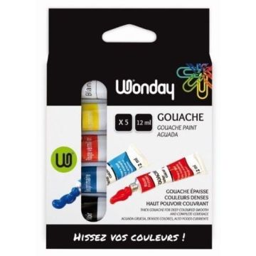 Photo Lot de 5 tubes de gouache - Assortiment WONDAY