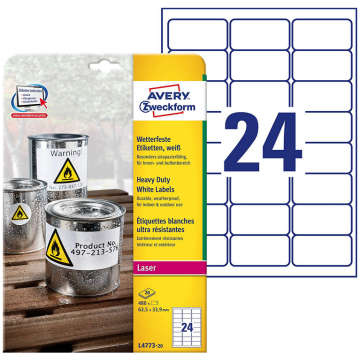 Photo Étiquettes résistantes aux intempéries - 63,5 x 33,9 mm AVERY L4773-20