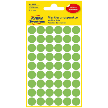 Photo Pastilles adhésives 12 mm - Vert fluo AVERY Lot de 270 Étiquettes rondes