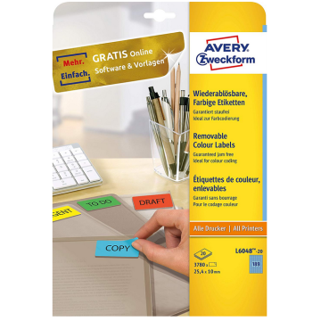 Photo Étiquettes adhésives - 25,4 x 10 mm - Bleu - AVERY