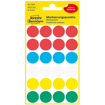 Photo Pastilles adhésives - 18 mm - Couleurs assorties AVERY Lot de 96 Étiquettes rondes