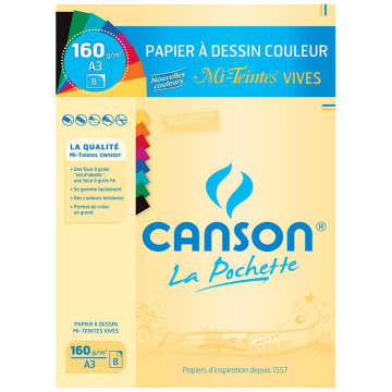 Photo CANSON 200003164 : Feuilles de papier dessin Mi-teintes A3 Couleur Vive