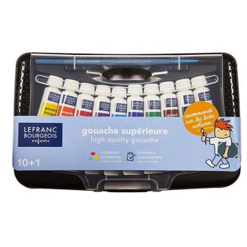 Photo Boîte de 10 tubes de gouache et pinceau LEFRANC Collège Box Peinture