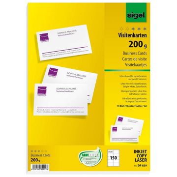 Photo SIGEL DP839 : Lot de 150 cartes de visites extra blanches - 200 g