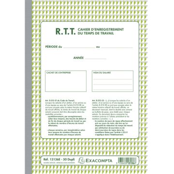 Photo Cahier d'enregistrement du Temps de Travail - RTT EXACOMPTA Image