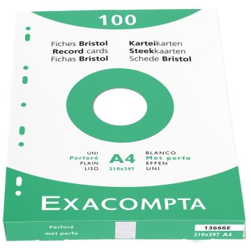 Photo Fiches bristol Unies et perforées - 210 x 297 mm - Blanc EXACOMPTA Image