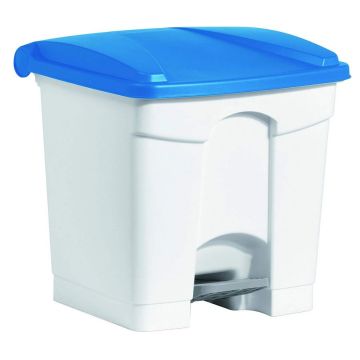 Photo Poubelle à pédale avec couvercle - 30 litres - Blanc/Bleu : HELIT H2402034 