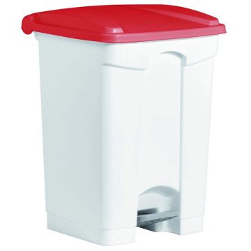 Photo Poubelle à pédale avec couvercle - 45 litres - Blanc/Rouge : HELIT H2402125