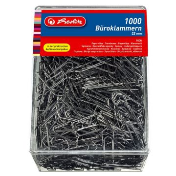 Photo Boite de 1000 trombones en métal zingué - 32 mm : HERLITZ 8859100