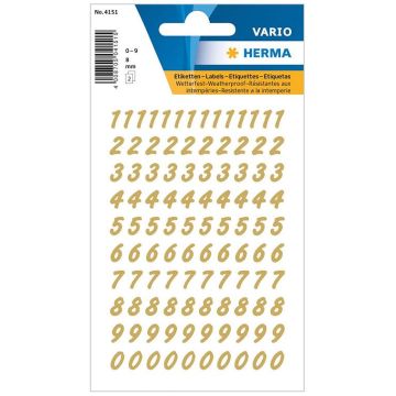 Photo HERMA 4151 : Etiquettes à chiffres autocollantes - Or / Transparent - 8 mm 
