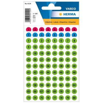 HERMA 4129 : Etiquettes à chiffres autocollants - 8,0 mm - Noir / Rouge, bleu, vert 