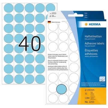 Photo HERMA : Lot de 1280 étiquettes adhésives rondes - 19,0  mm - Bleu