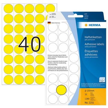 Photo HERMA : Lot de 1280 étiquettes adhésives rondes - 19,0  mm - Jaune