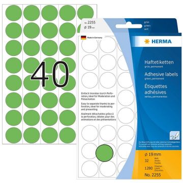 Photo HERMA : Lot de 1280 étiquettes adhésives rondes - 19,0  mm - Vert